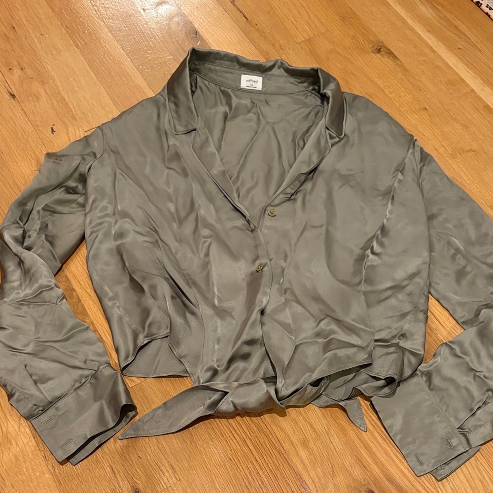 Wilfred Women’s Olive Green Satin Blouse Size XS